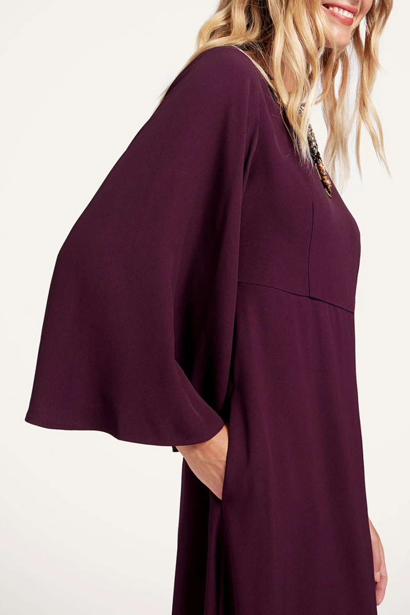 Embroidered Long Sorella Dress - Burgundy