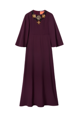 Embroidered Long Sorella Dress - Burgundy