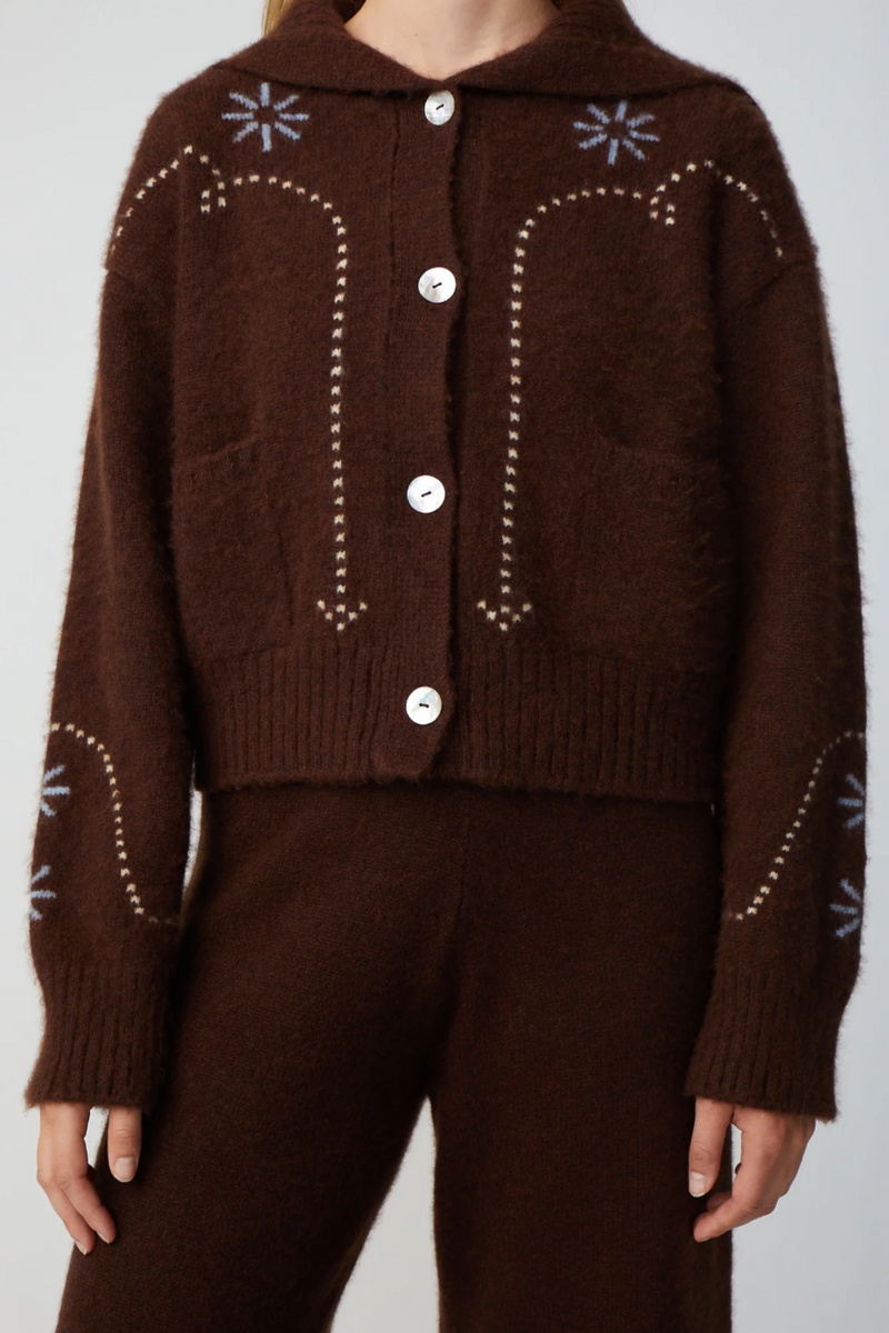 Cashmere Western Cardigan - Chocolate Multi