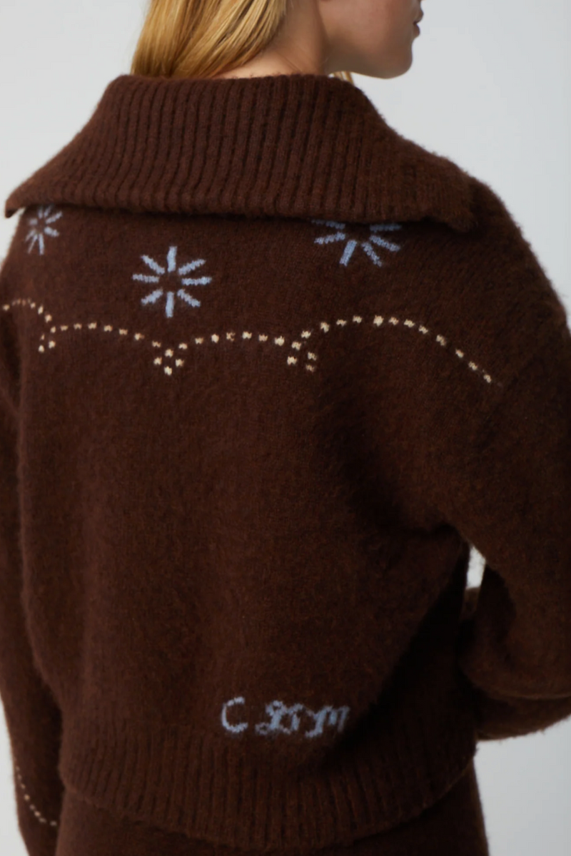 Cashmere Western Cardigan - Chocolate Multi