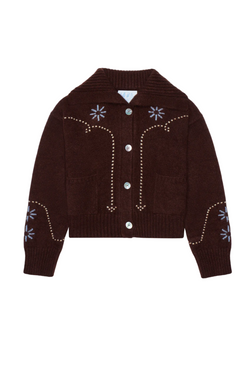 Cashmere Western Cardigan - Chocolate Multi