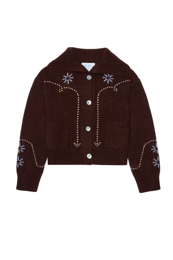 Cashmere Western Cardigan - Chocolate Multi