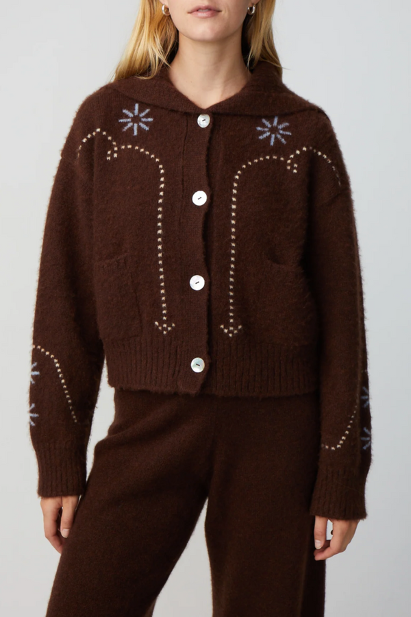 Cashmere Western Cardigan - Chocolate Multi