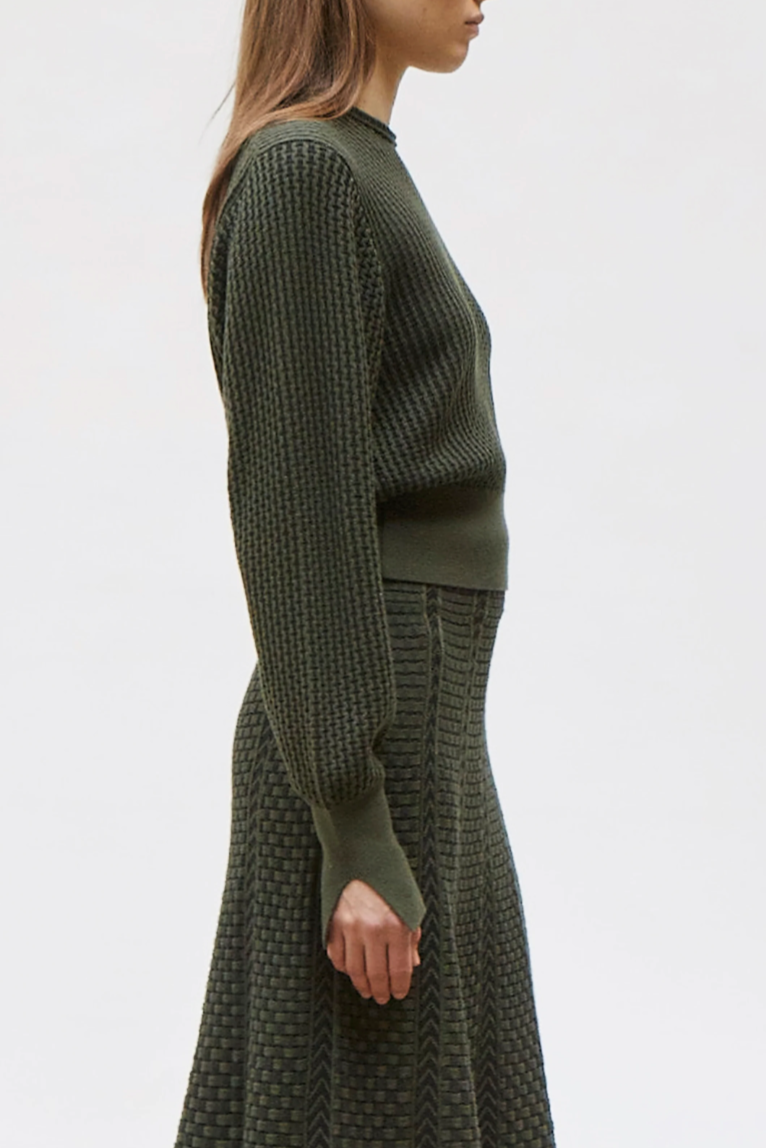 Basketweave Knit Skirt - Khaki/Deep Black