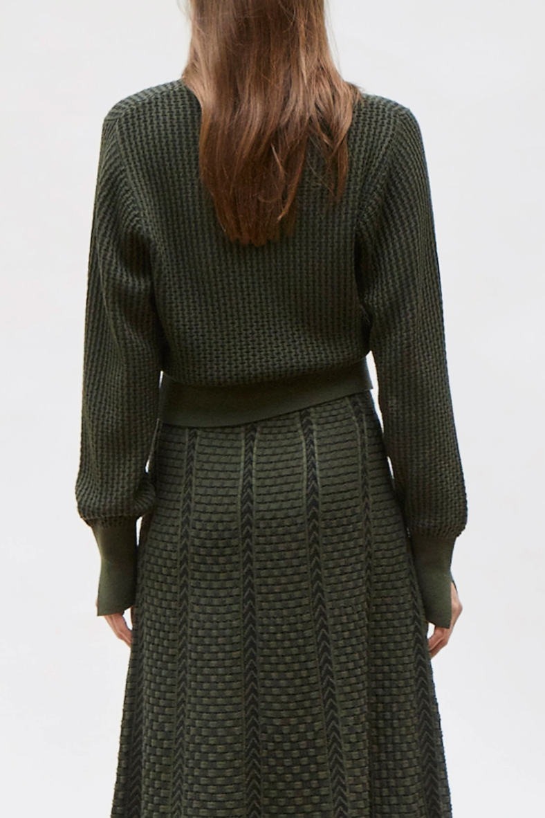 Basketweave Knit Skirt - Khaki/Deep Black