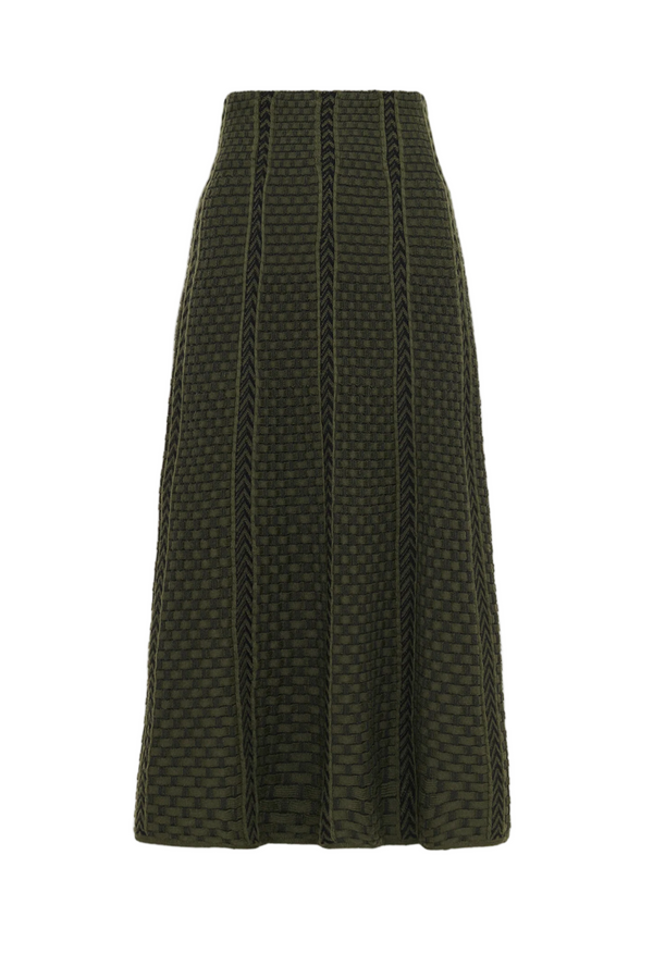 Basketweave Knit Skirt - Khaki/Deep Black