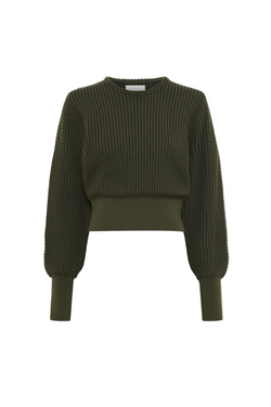 Basketweave Knit Sweater - Khaki/Deep Black