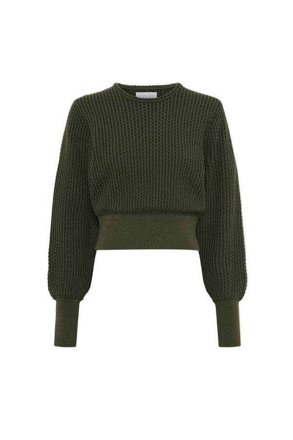Basketweave Knit Sweater - Khaki/Deep Black