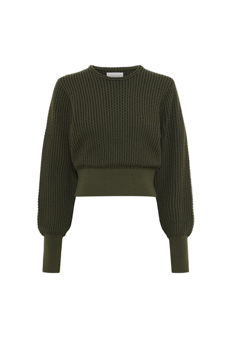 Basketweave Knit Sweater - Khaki/Deep Black