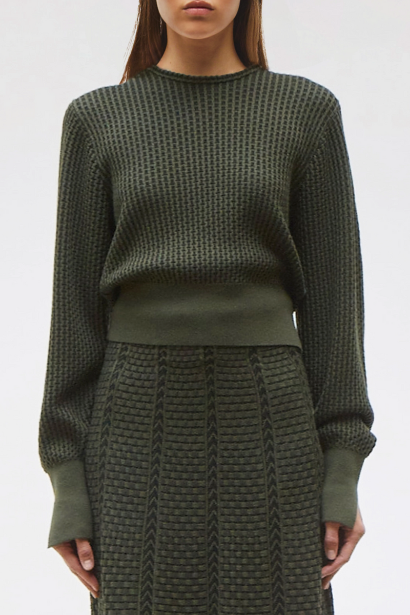 Basketweave Knit Sweater - Khaki/Deep Black