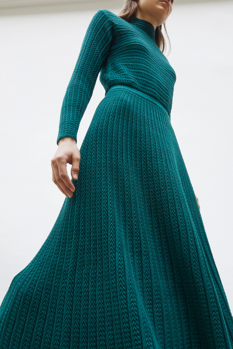 Daurence Long Sleeve Knit Dress - English Green