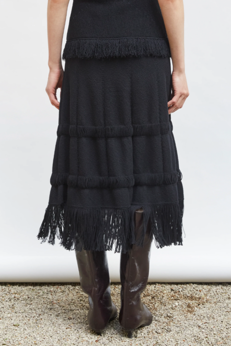 Fringe Midi Skirt - Black