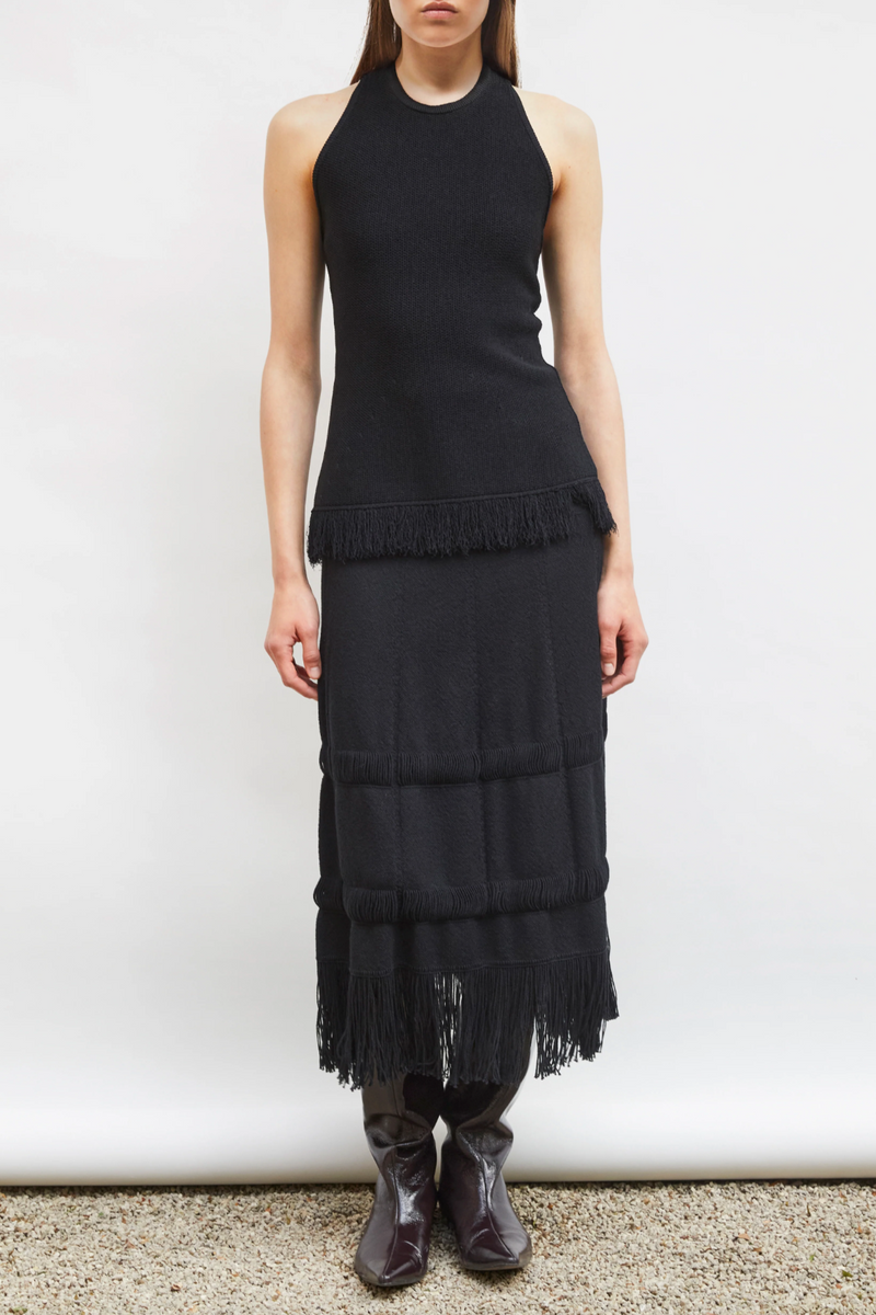Fringe Midi Skirt - Black