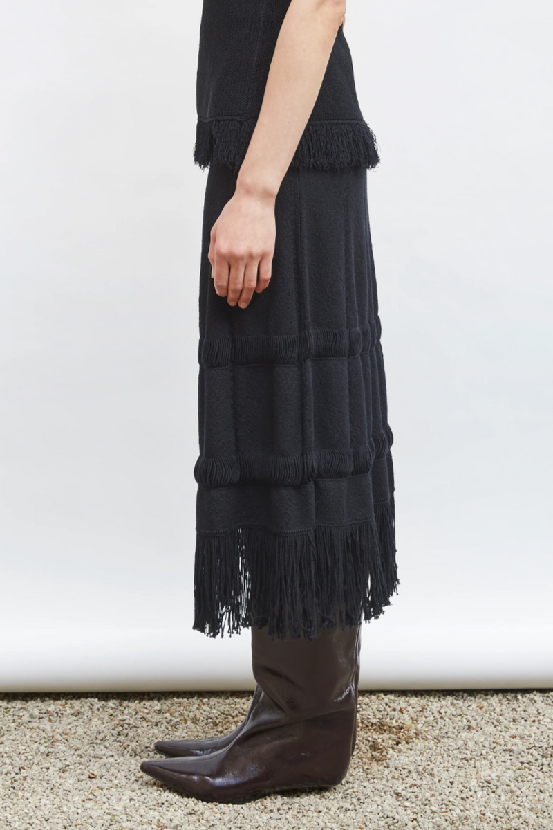 Fringe Midi Skirt - Black