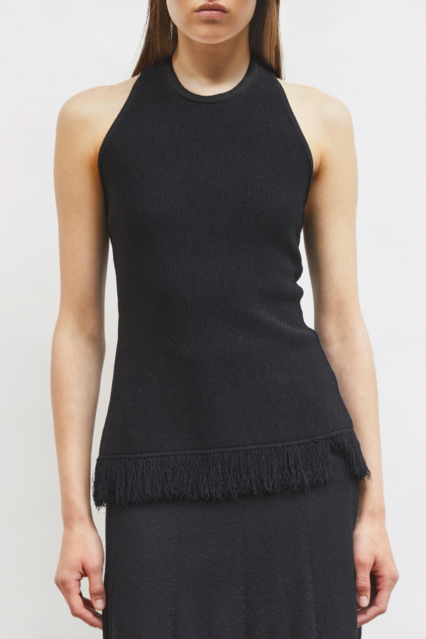Fringe Halter Top - Deep Black