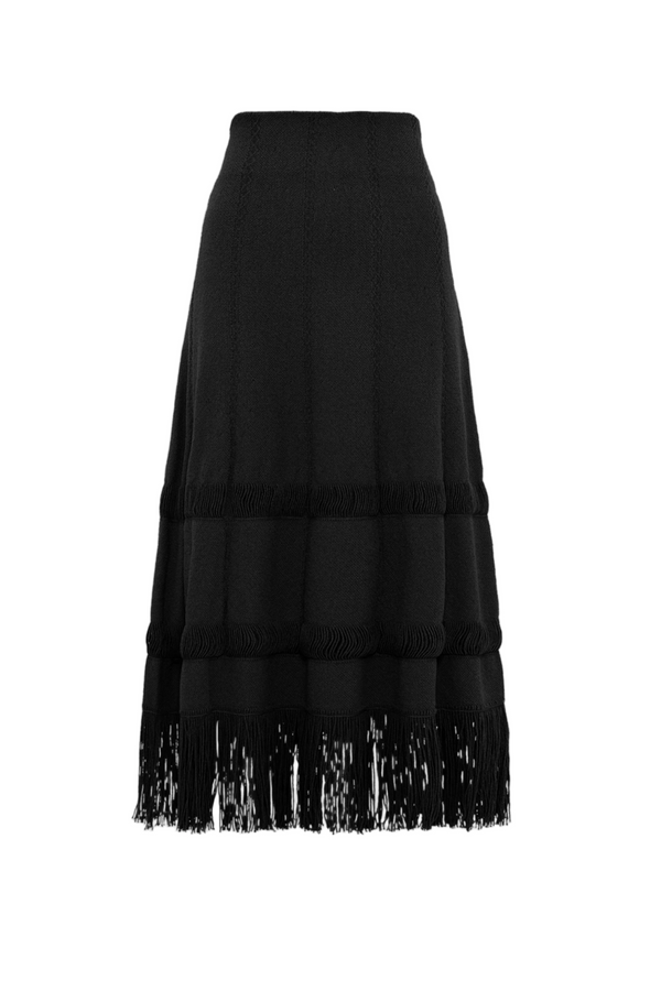 Fringe Midi Skirt - Black