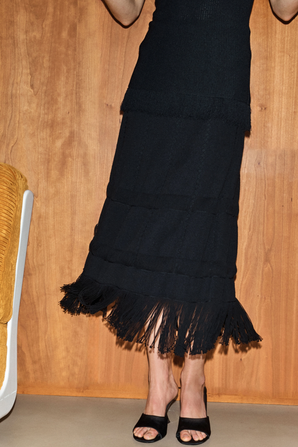 Fringe Midi Skirt - Black