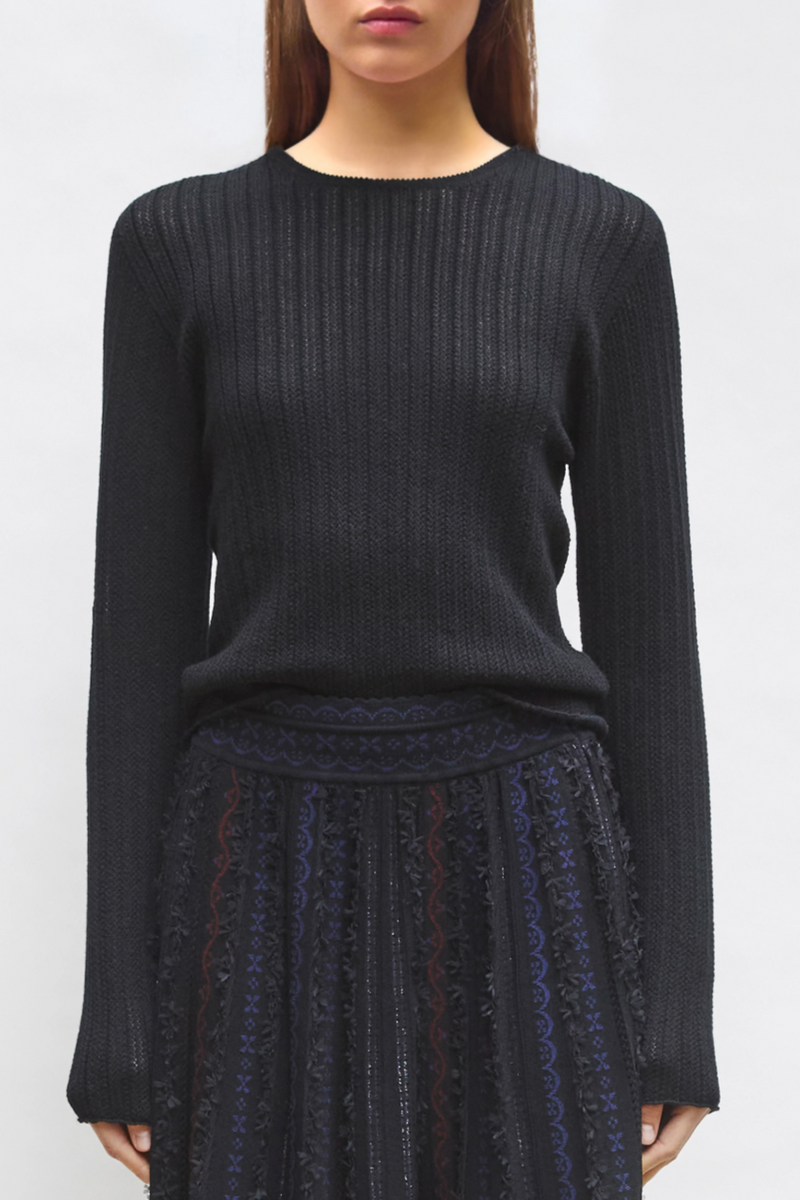 Dolie Crewneck Fitted Sweater - Deep Black