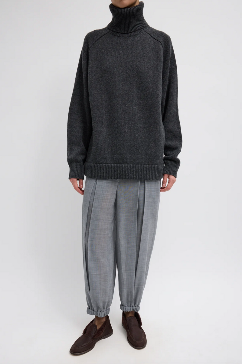 Cashmere Turtleneck Oversized Pullover - Heather Grey