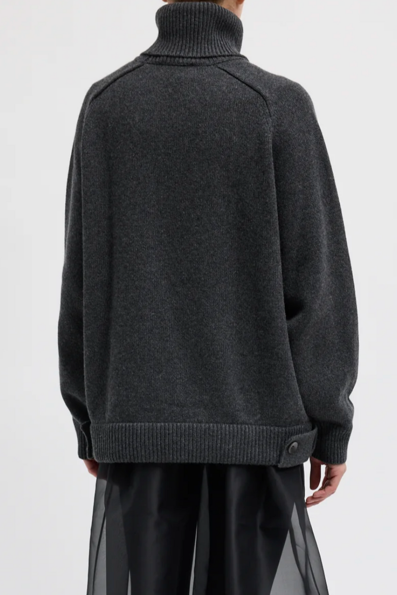 Cashmere Turtleneck Oversized Pullover - Heather Grey