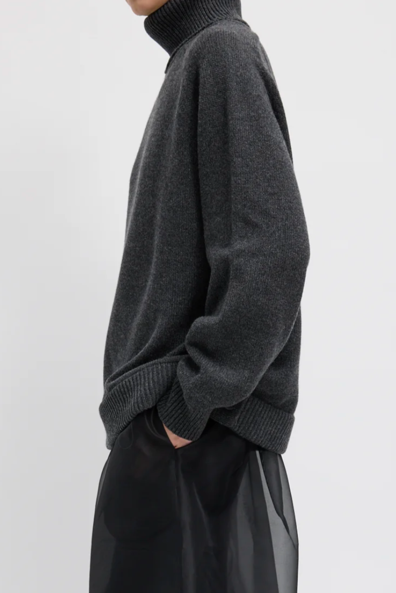 Cashmere Turtleneck Oversized Pullover - Heather Grey