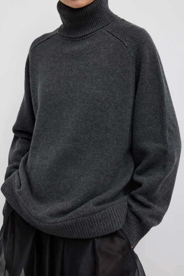 Cashmere Turtleneck Oversized Pullover - Heather Grey