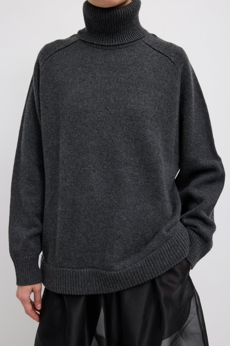 Cashmere Turtleneck Oversized Pullover - Heather Grey