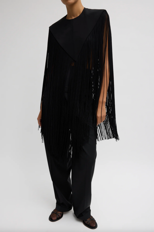 4-Ply Silk Fringe Cape - Black