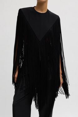 4-Ply Silk Fringe Cape - Black
