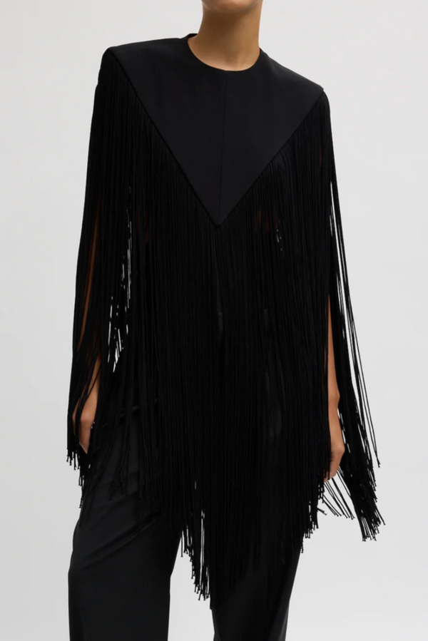 4-Ply Silk Fringe Cape - Black