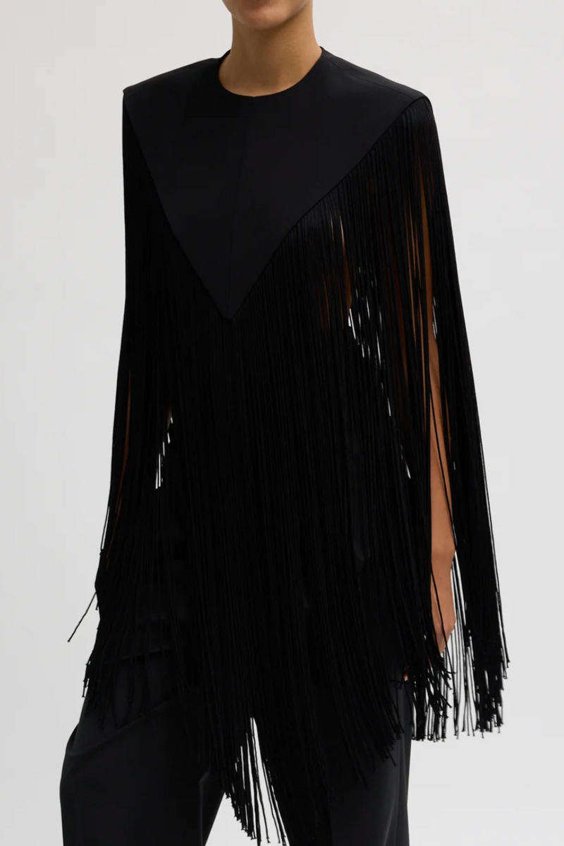 4-Ply Silk Fringe Cape - Black