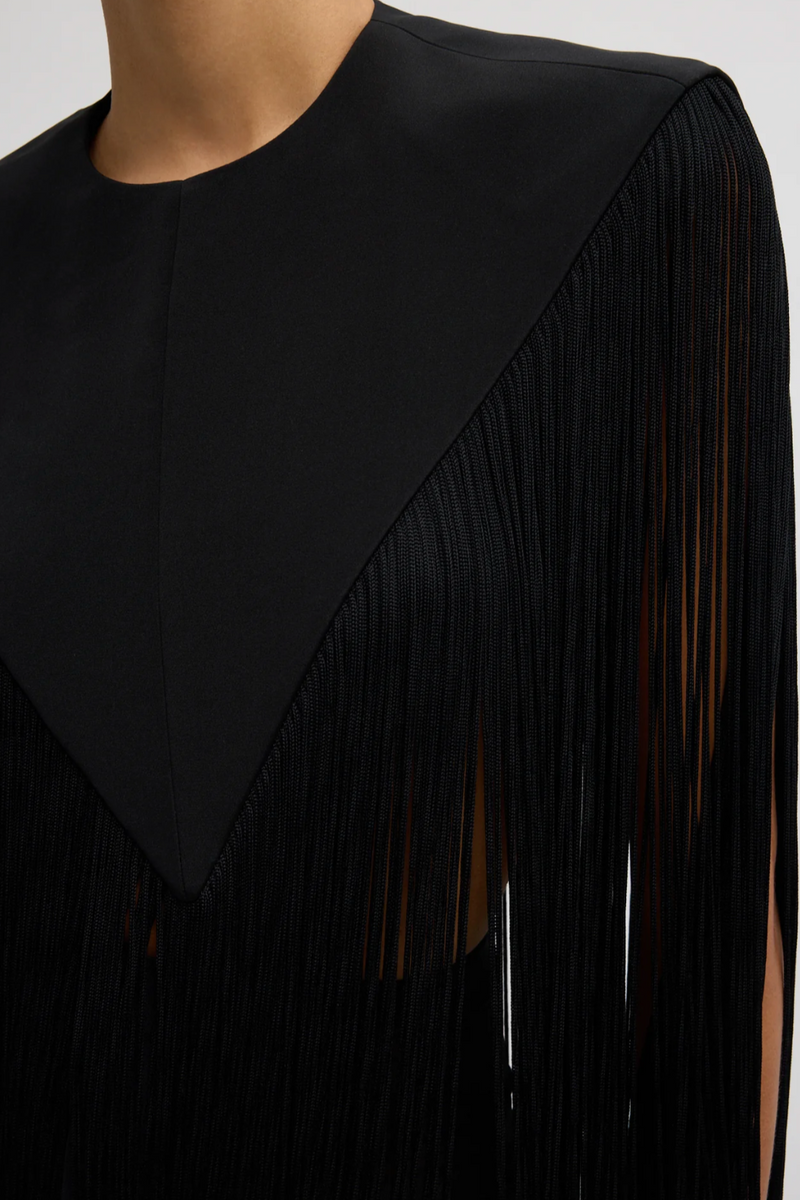 4-Ply Silk Fringe Cape - Black