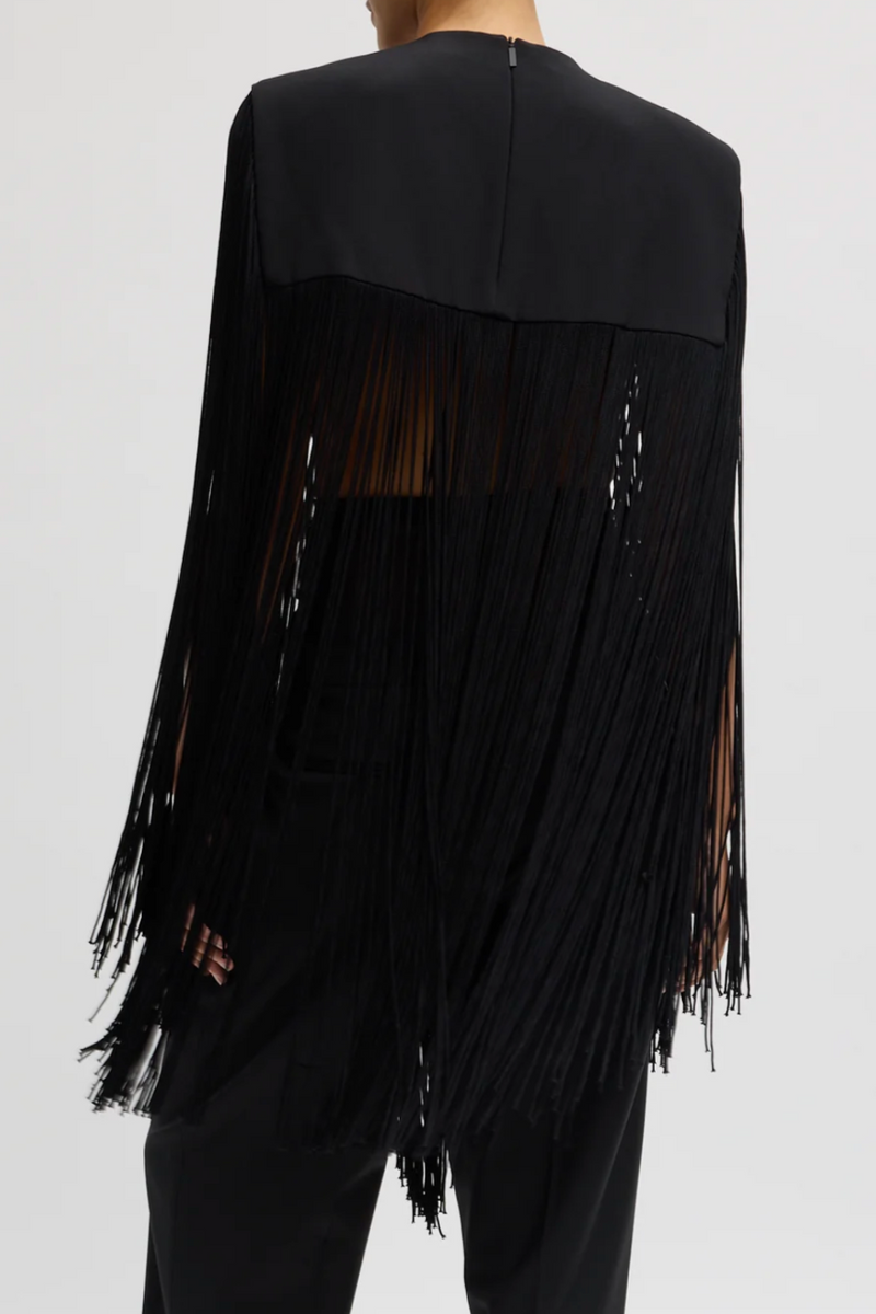 4-Ply Silk Fringe Cape - Black