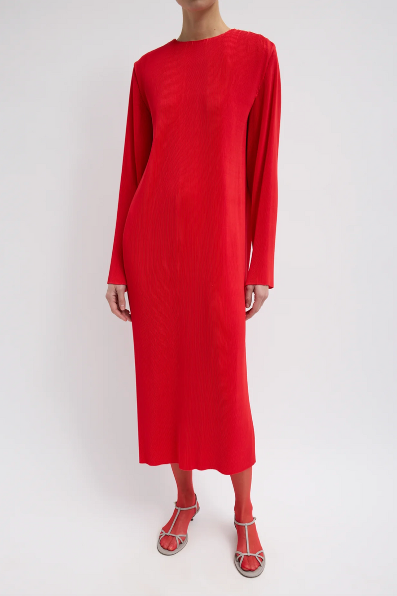 Plissé Midi Dress - Red