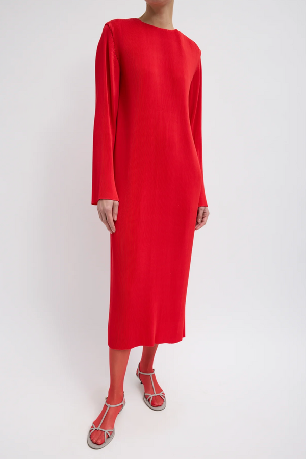 Plissé Midi Dress - Red