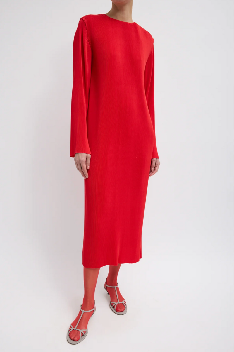 Plissé Midi Dress - Red