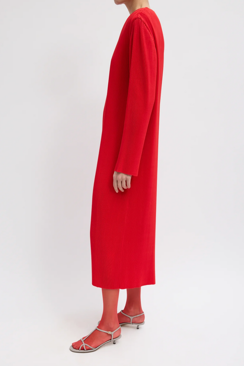Plissé Midi Dress - Red