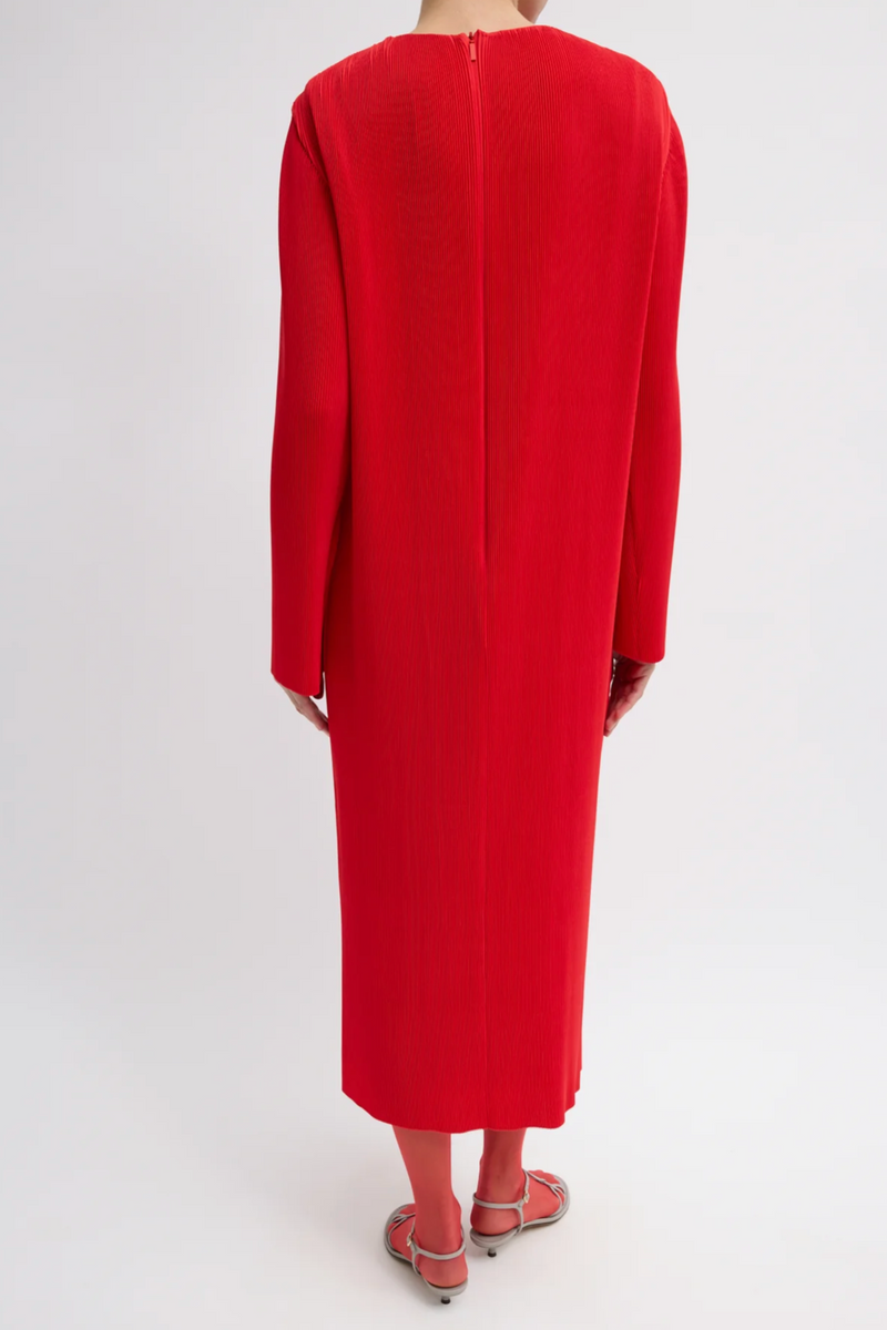 Plissé Midi Dress - Red