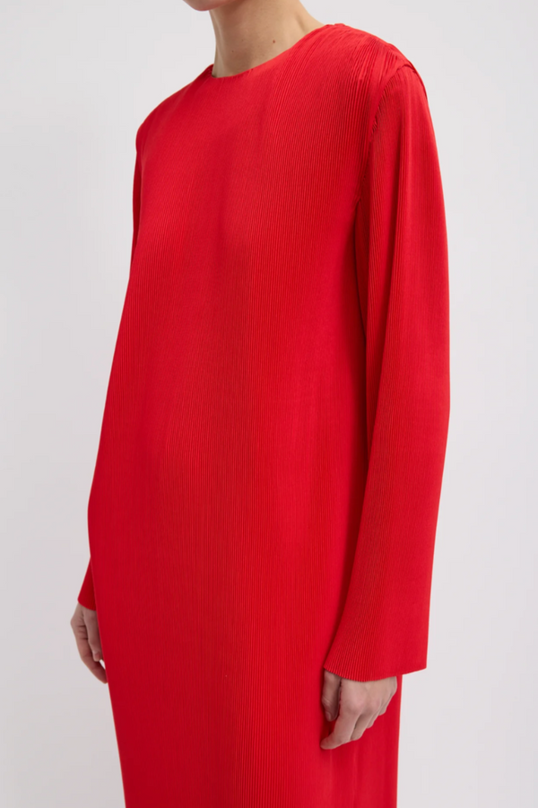 Plissé Midi Dress - Red