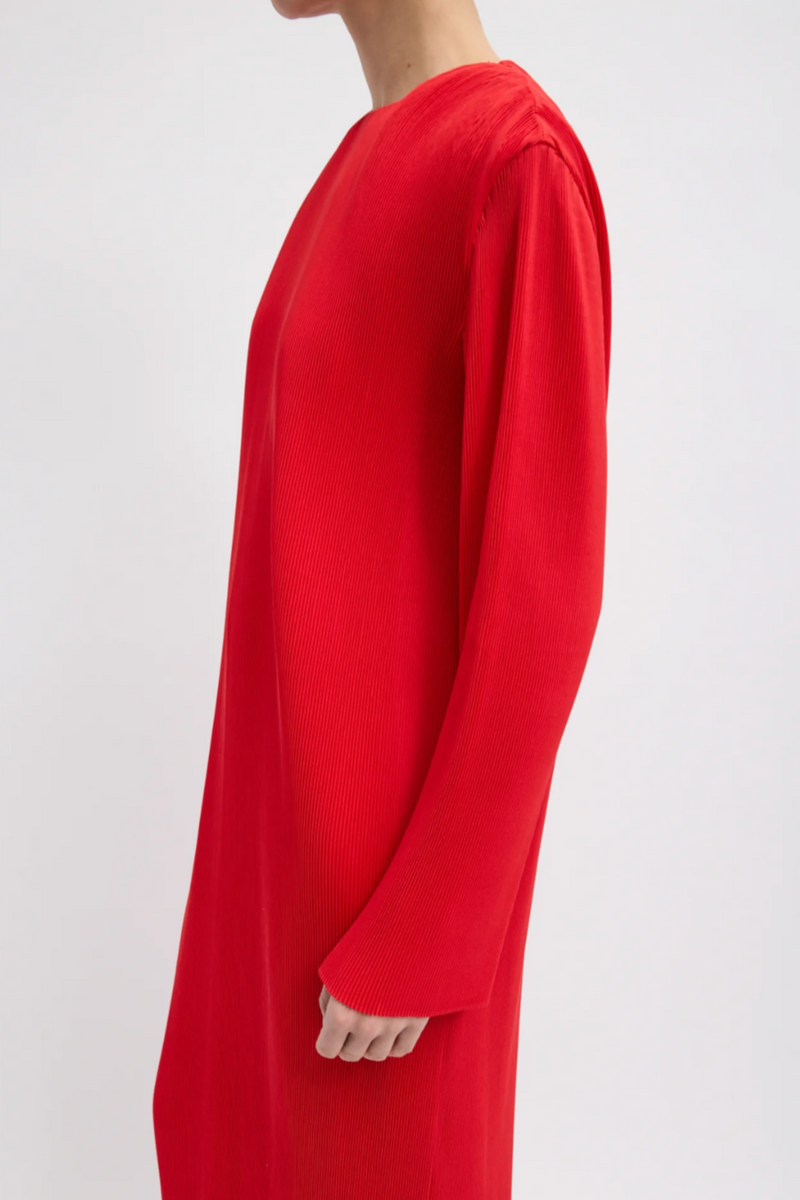 Plissé Midi Dress - Red