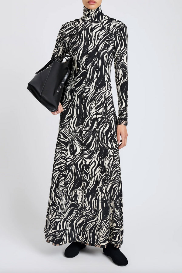 Mabel Dress in Marble Jersey - Asphalt Multi