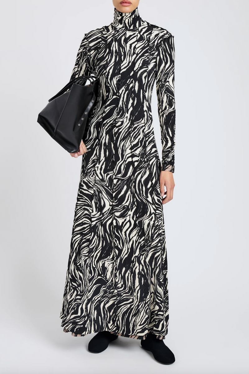 Mabel Dress in Marble Jersey - Asphalt Multi