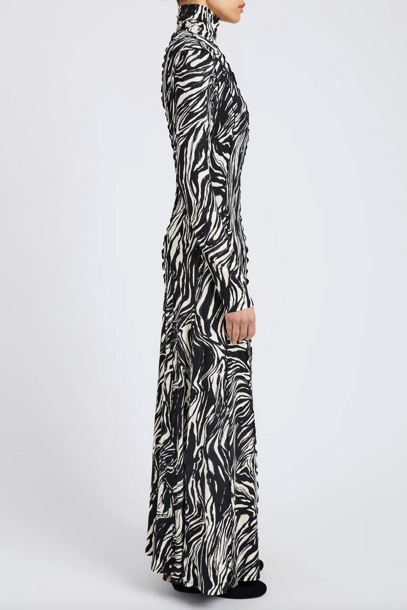 Mabel Dress in Marble Jersey - Asphalt Multi