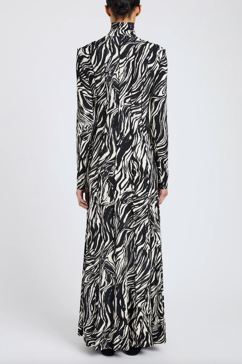 Mabel Dress in Marble Jersey - Asphalt Multi