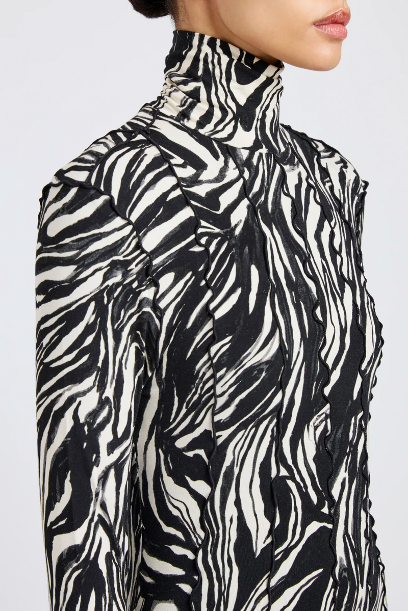 Mabel Dress in Marble Jersey - Asphalt Multi