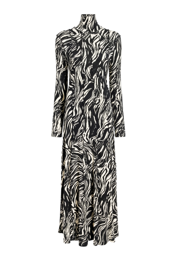 Mabel Dress in Marble Jersey - Asphalt Multi