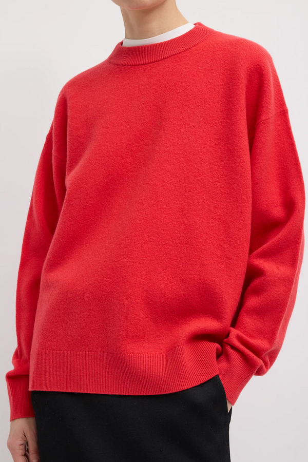 Boiled Wool Crewneck Easy Pullover - Red