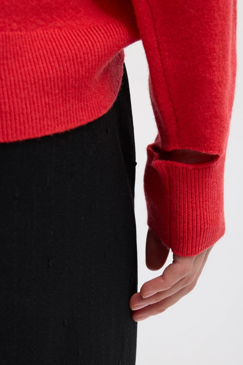 Boiled Wool Crewneck Easy Pullover - Red
