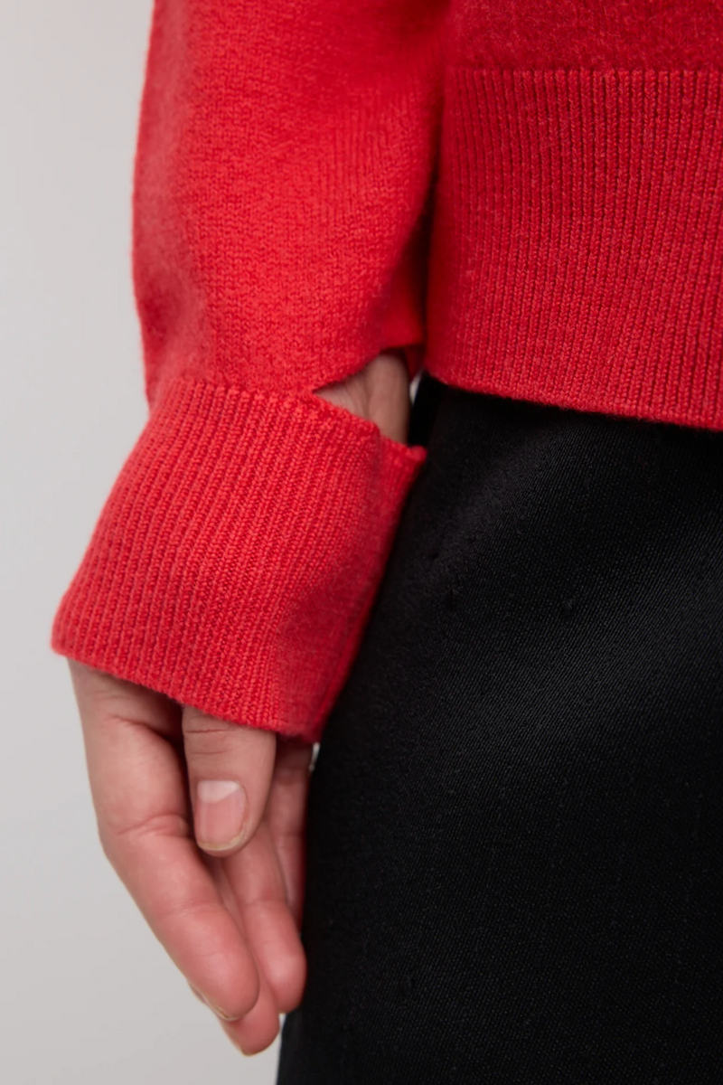 Boiled Wool Crewneck Easy Pullover - Red