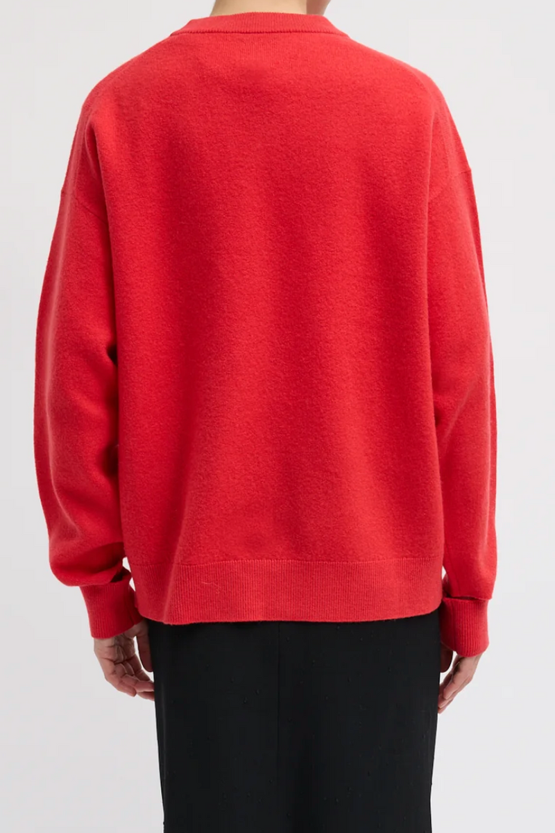 Boiled Wool Crewneck Easy Pullover - Red